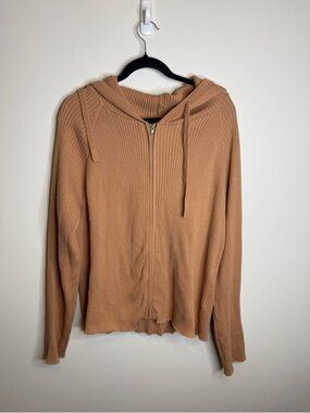 Jackson Rowe Ribbed Zip-Up Hooded Sweater - Camel
